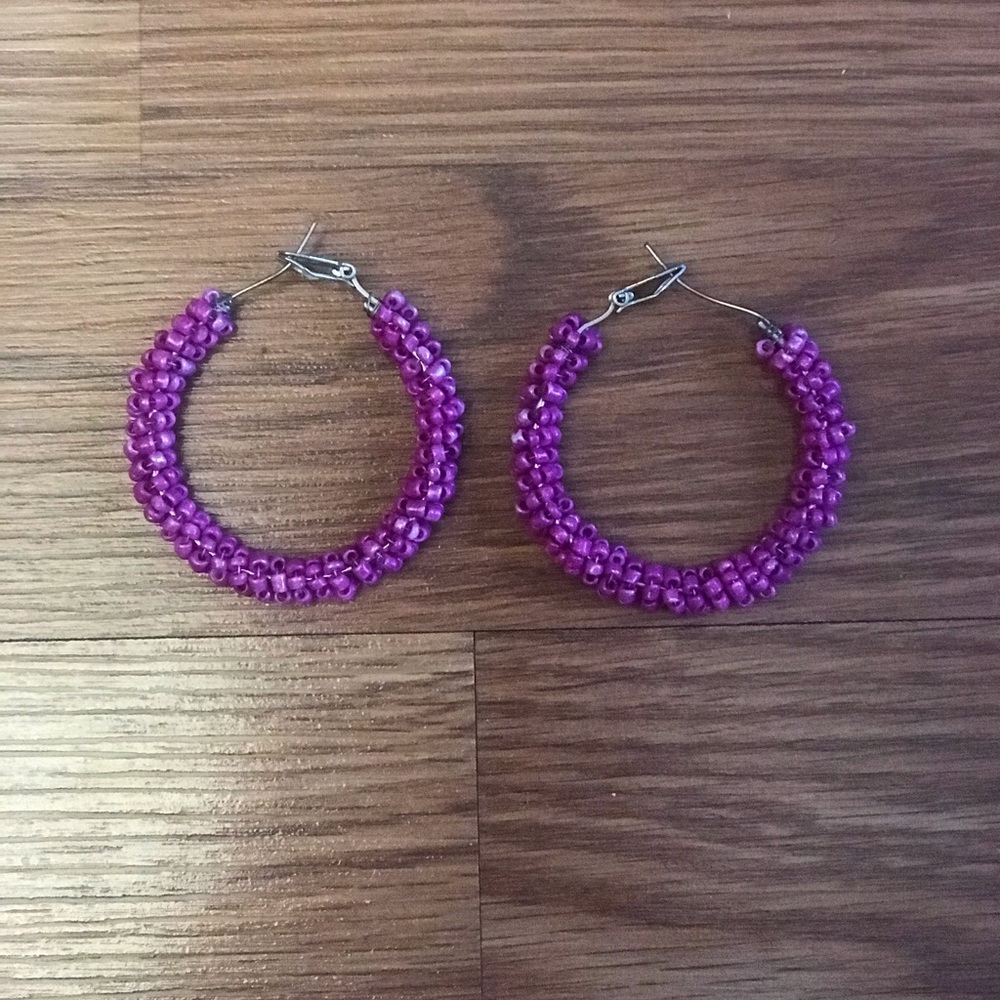 Hoop Beaded Pierced Earrings